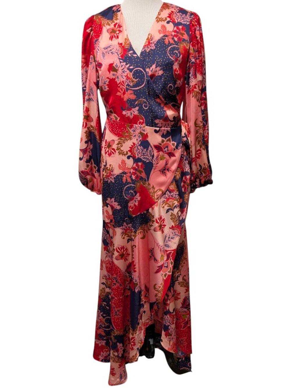 Alexia Admor Womens NWT Sz 6 Tala Multicolor Floral Ruffle Silky Wrap Maxi Dress